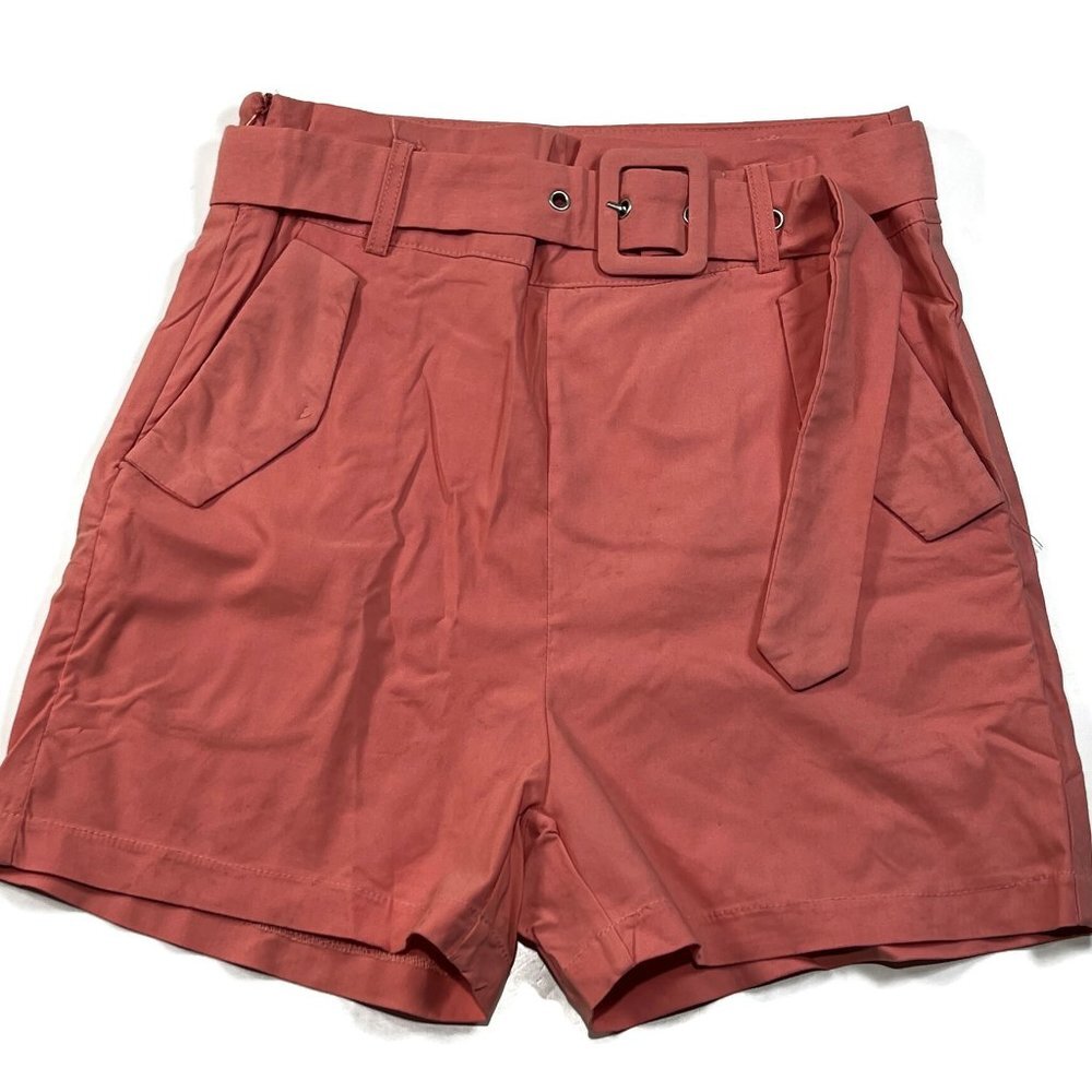 Red Leaf‎ Womens Shorts New NWT Medium Pink Belt High Rise Waisted